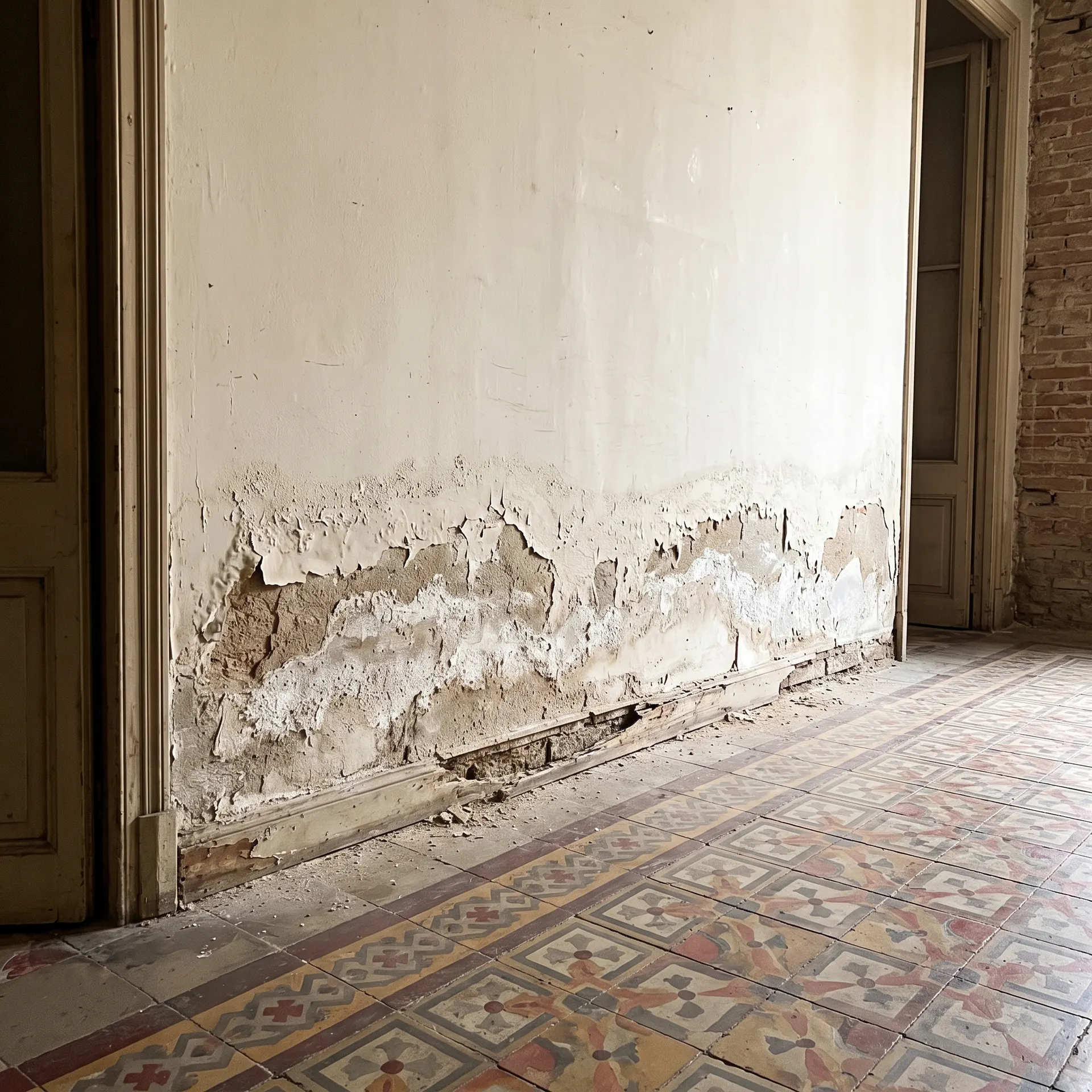 Pared con humedad por capilaridad antes del tratamiento