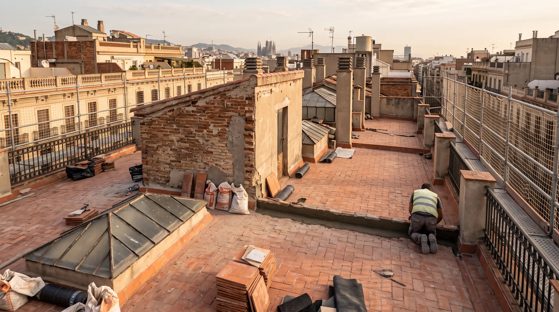 Cubierta de un edificio de Barcelona impermeabilizada