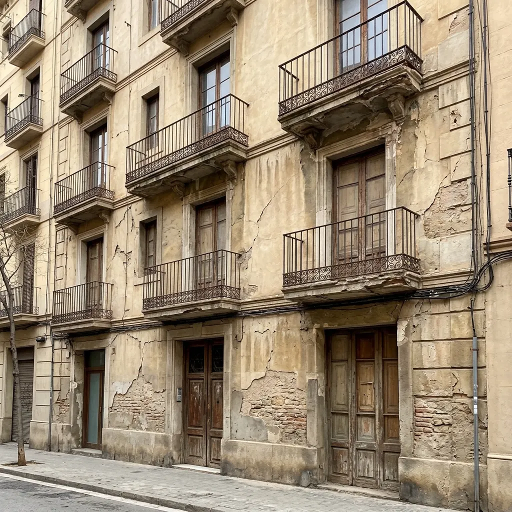 Fachada con grietas antes de la reparación