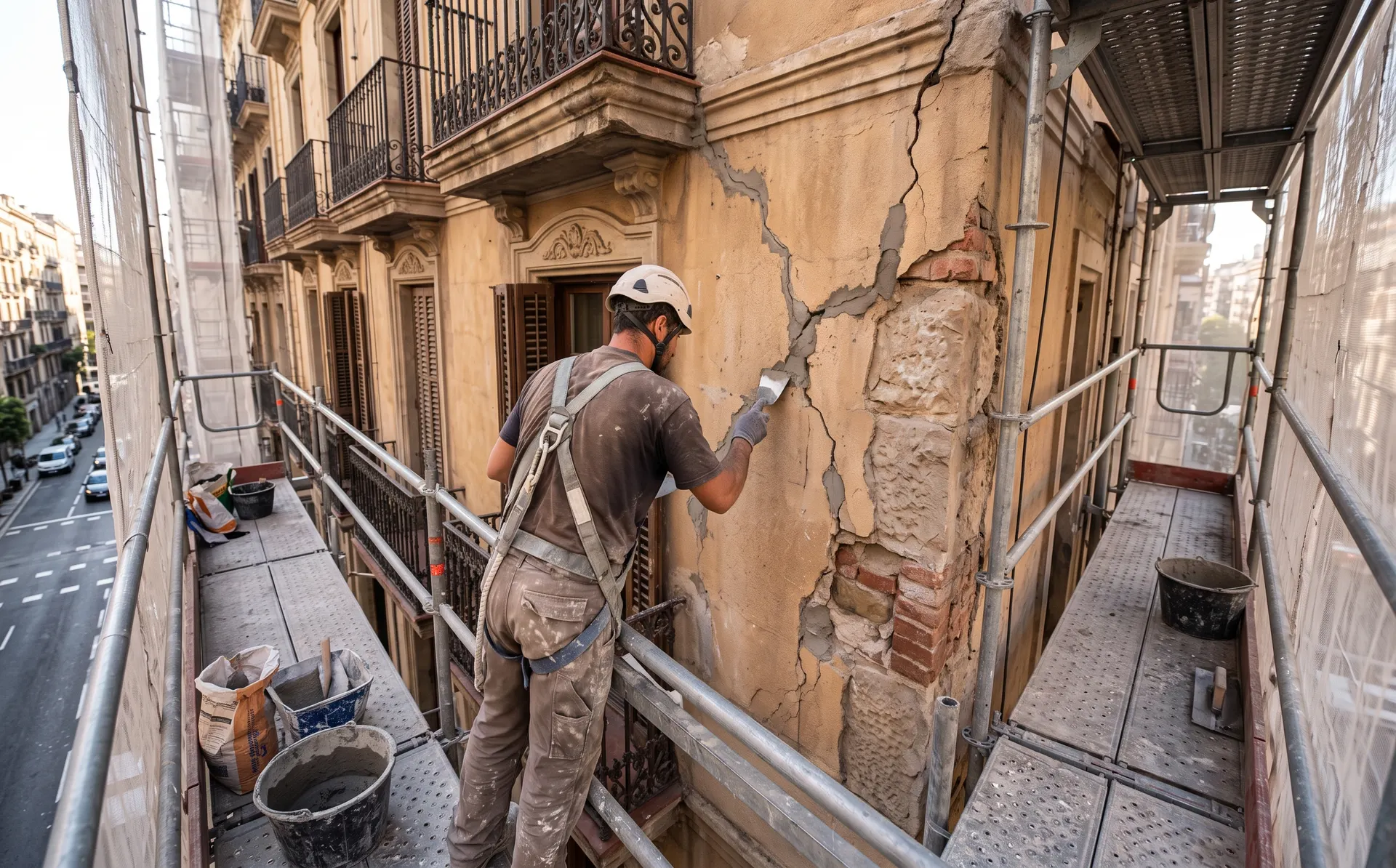 Reparación de una grieta en una fachada