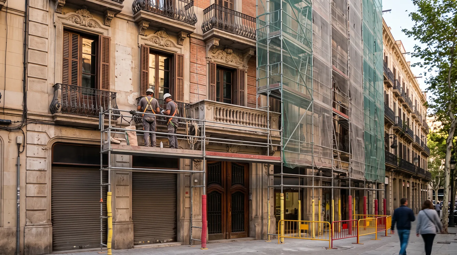 Fachada de una finca de Barcelona en rehabilitación