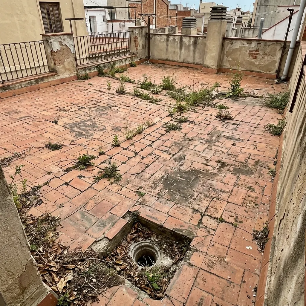 Terraza en mal estado antes de impermeabilizar