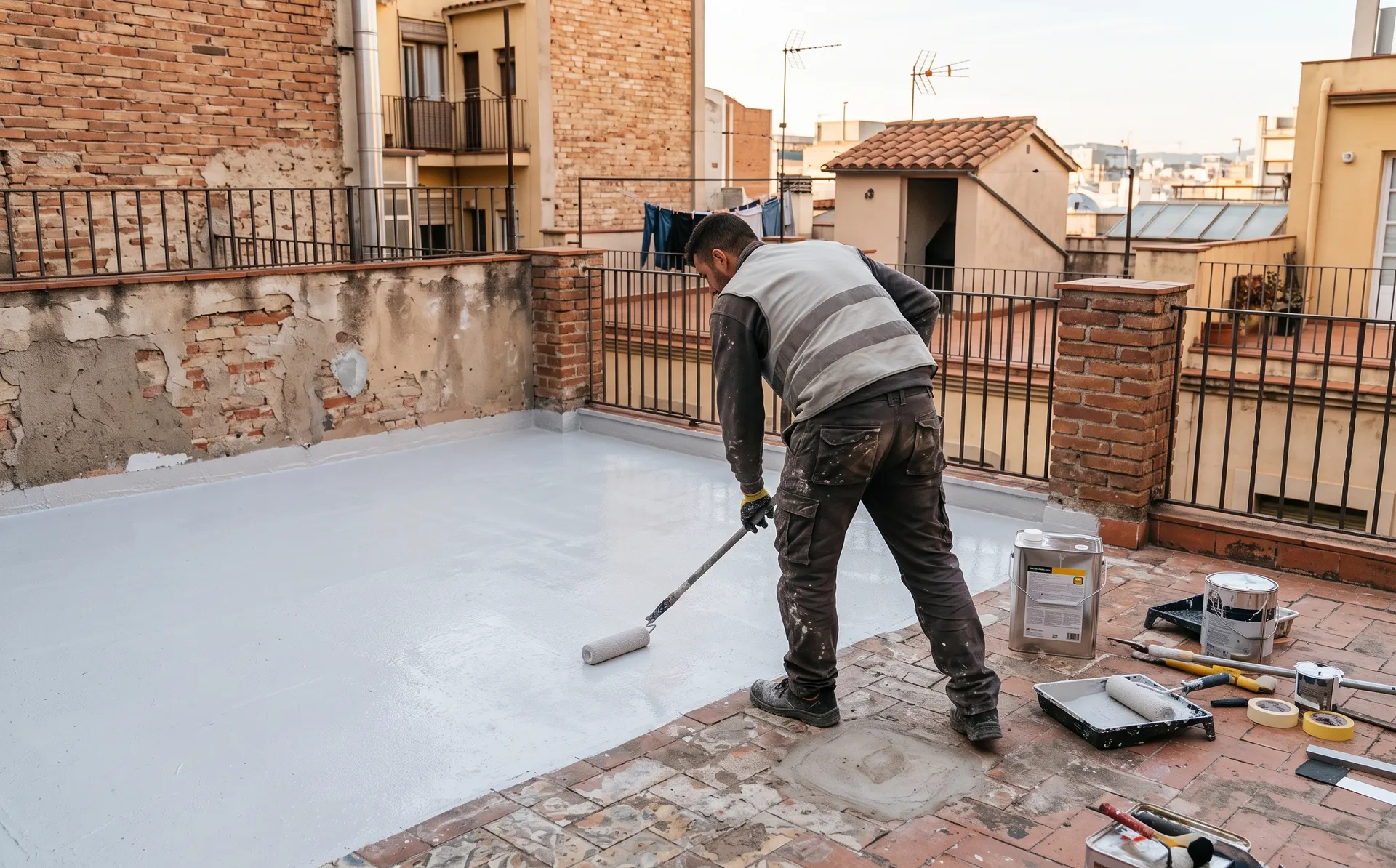 Aplicación de membrana líquida en una terraza